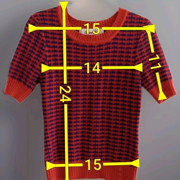 Emmelee Women Red Blue Geometric Pattern Knit Shortsleeve Sweater Size M - Picture 2 of 6